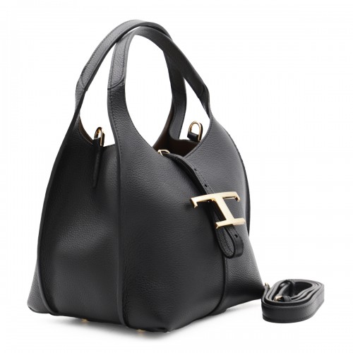 BLACK LEATHER TOP HANDLE BAG