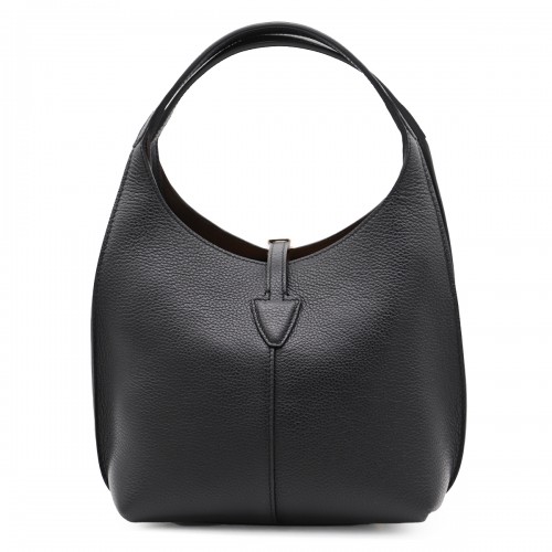 BLACK LEATHER TOP HANDLE BAG