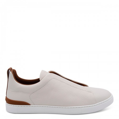 BEIGE AND BROWN LEATHER SNEAKERS