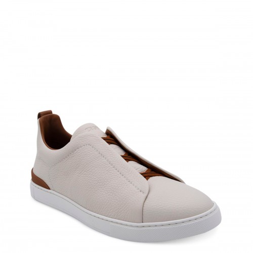 BEIGE AND BROWN LEATHER SNEAKERS