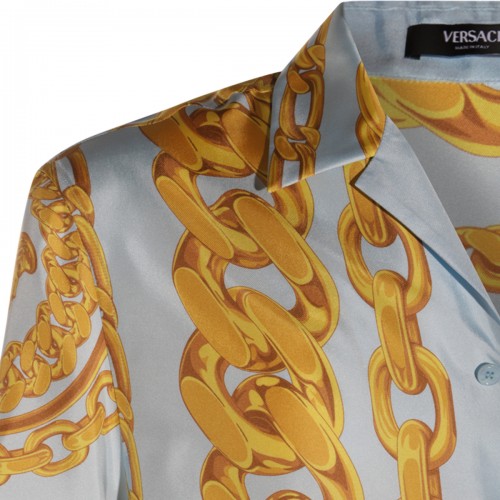 LIGHT BLUE AND GOLD-TONE SILK SHIRT