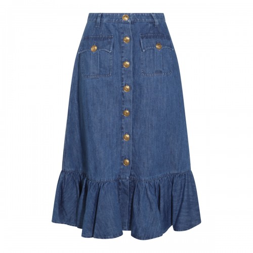 VALENTINO★MID BLUE COTTON BLEND DENIM SKIRT MID BLUE COTTON BLEND DENIM SKIRT