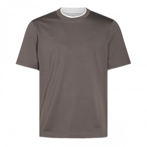 BROWN AND WHITE COTTON T-SHIRT