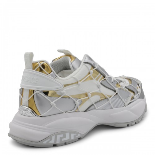 WHITE, GREY AND GOLD-TONE CANVAS SNEAKERS