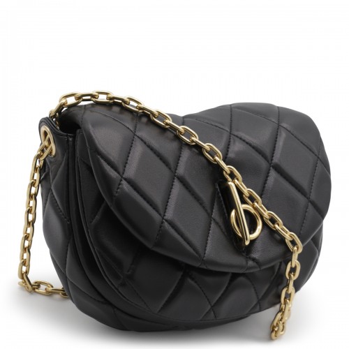 BLACK LEATHER CHAIN ROCKING SHOULDER BAG