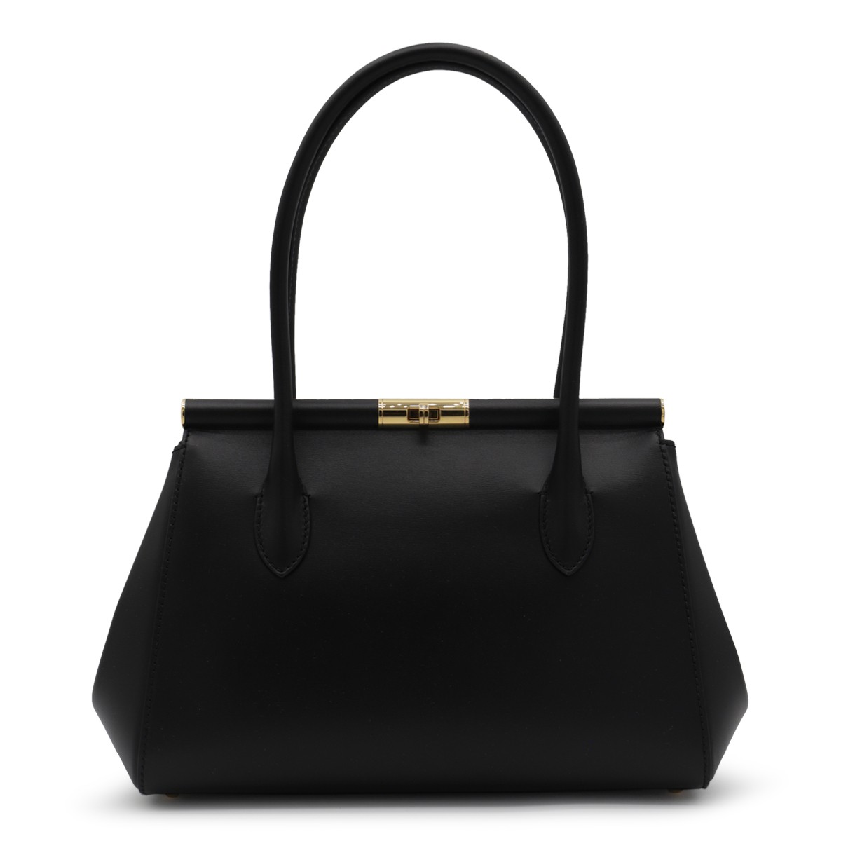 BLACK LEATHER TOP HANDLE BAG