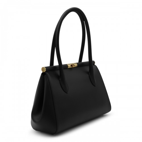 BLACK LEATHER TOP HANDLE BAG