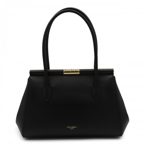 BLACK LEATHER TOP HANDLE BAG