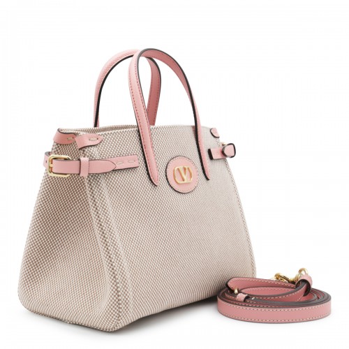 NATURAL AND PINK COTTON ANTIBES MINI TOTES