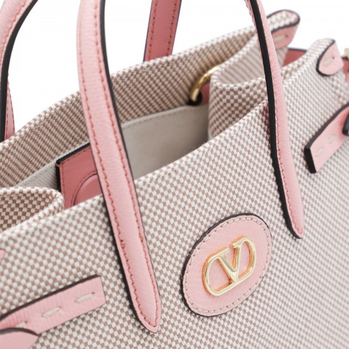 NATURAL AND PINK COTTON ANTIBES MINI TOTES