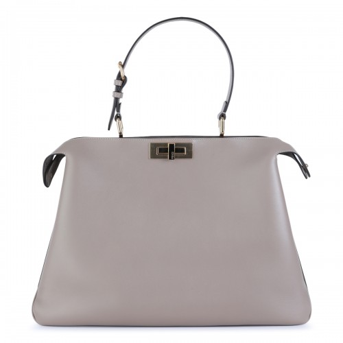 GREY LEATHER PEKABOO SOFT LARGE TOP HANDLE BAG