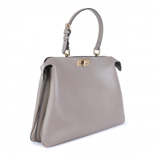 GREY LEATHER PEKABOO SOFT LARGE TOP HANDLE BAG