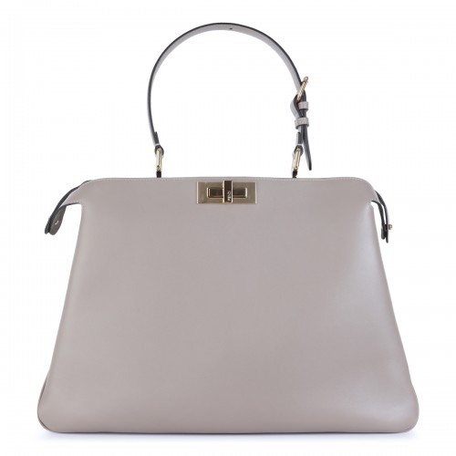 GREY LEATHER PEKABOO SOFT LARGE TOP HANDLE BAG