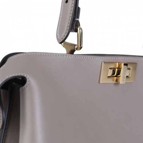 GREY LEATHER PEKABOO SOFT LARGE TOP HANDLE BAG