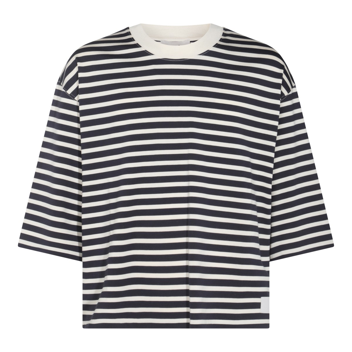 NAVY BLUE AND IVORY COTTON T-SHIRT