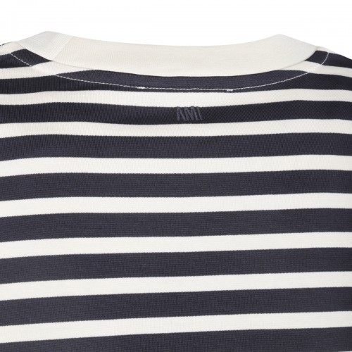 NAVY BLUE AND IVORY COTTON T-SHIRT