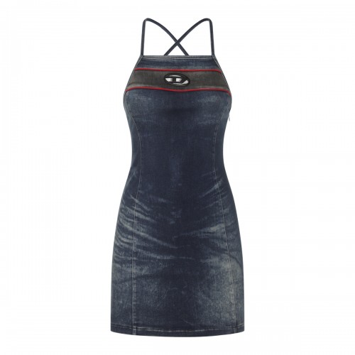 DARK BLUE AND RED COTTON BLEND DENIM DRESS