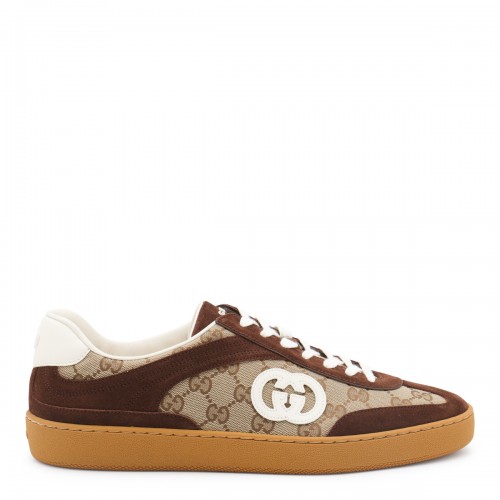 BEIGE AND BROWN LEATHER SNEAKERS