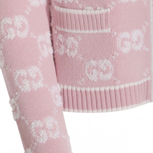 LIGHT PINK AND WHITE WOOL CARDIGAN