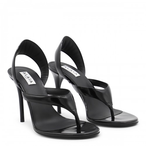 BLACK LEATHER TONG SANDALS