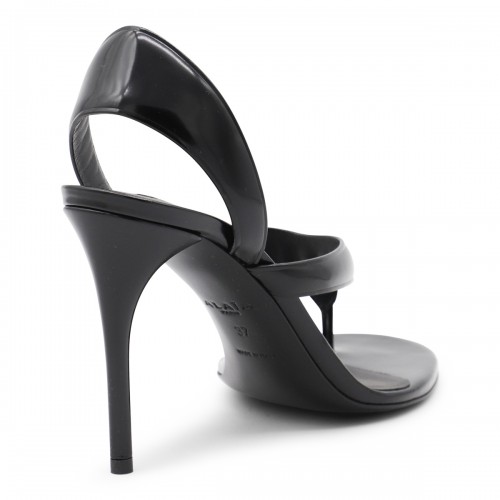 BLACK LEATHER TONG SANDALS