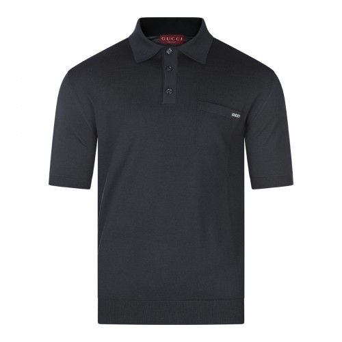 BLACK WOOL POLO SHIRT