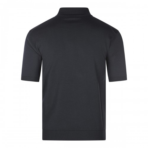 BLACK WOOL POLO SHIRT