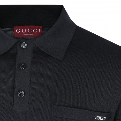 BLACK WOOL POLO SHIRT