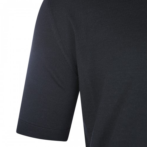 BLACK WOOL POLO SHIRT