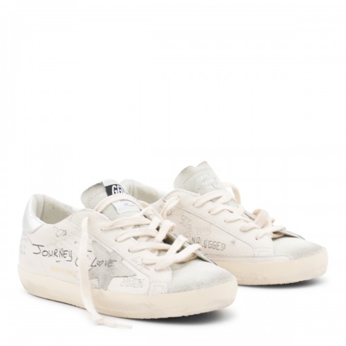 WHITE AND SILVER LEATHER SNEAKERS