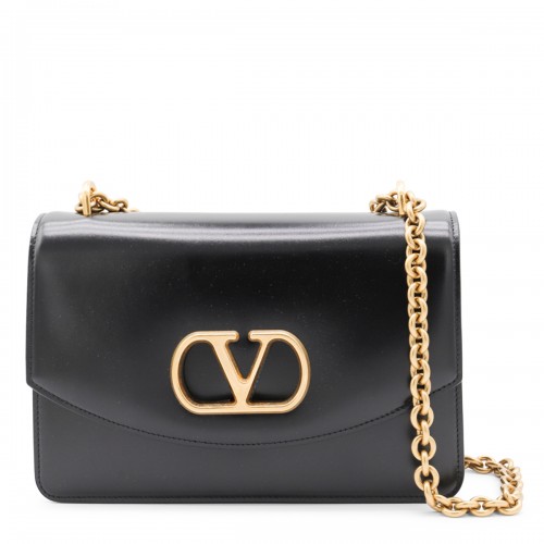 BLACK LEATHER VAIN SHOULDER BAG