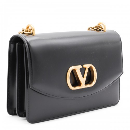 BLACK LEATHER VAIN SHOULDER BAG