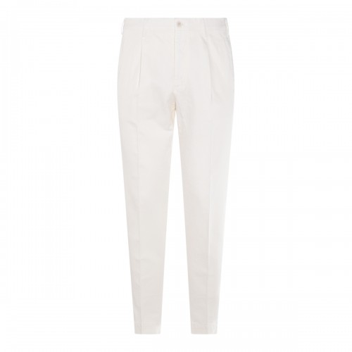 WHITE COTTON BLEND PANTS
