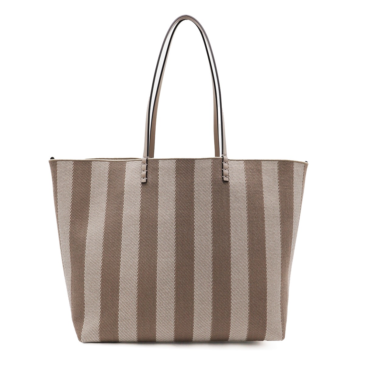 BEIGE AND BROWN COTTON ROLL LARGE TOTES