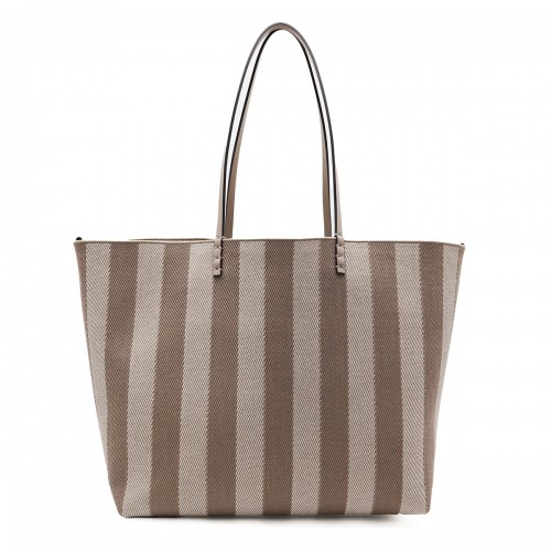BEIGE AND BROWN COTTON ROLL LARGE TOTES