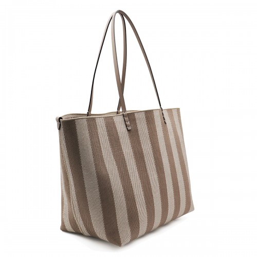 BEIGE AND BROWN COTTON ROLL LARGE TOTES
