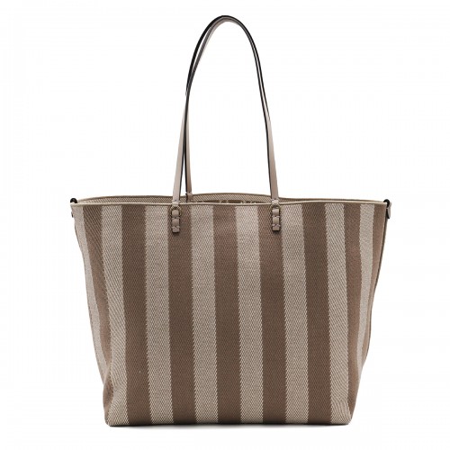 BEIGE AND BROWN COTTON ROLL LARGE TOTES