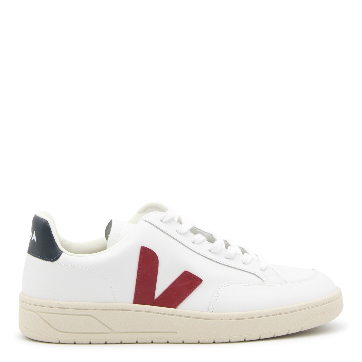 WHITE RED AND BLUE FAUX LEATHER V-12 SNEAKERS