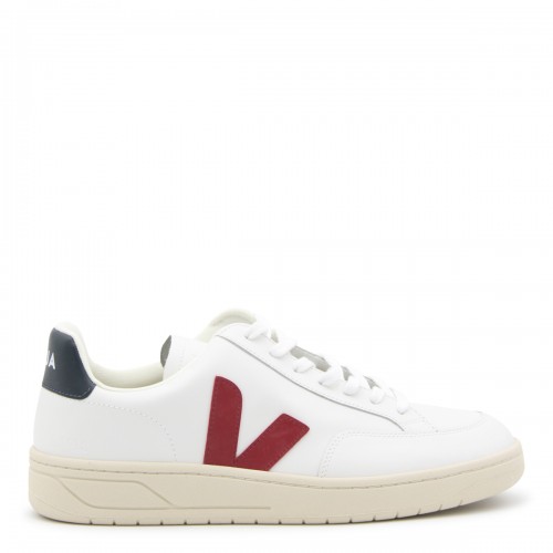 WHITE RED AND BLUE FAUX LEATHER V-12 SNEAKERS