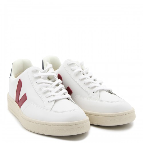WHITE RED AND BLUE FAUX LEATHER V-12 SNEAKERS