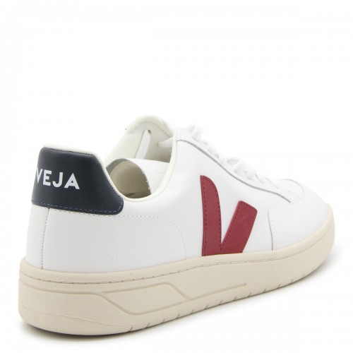 WHITE RED AND BLUE FAUX LEATHER V-12 SNEAKERS