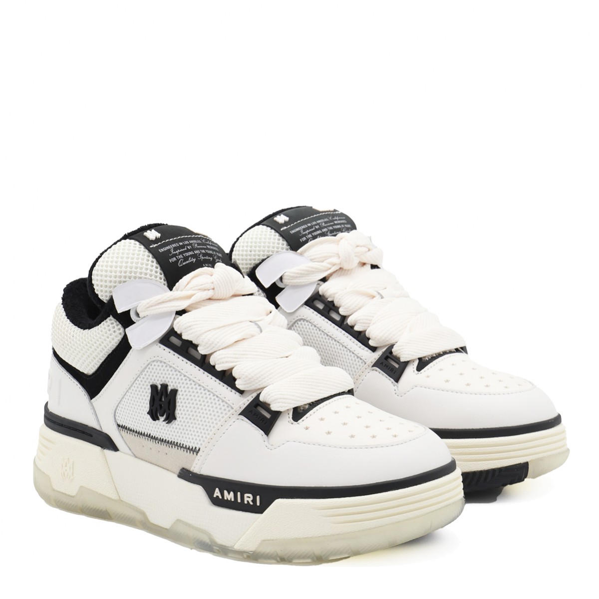 WHITE AND BLACK LEATHER MA-1 SNEAKERS