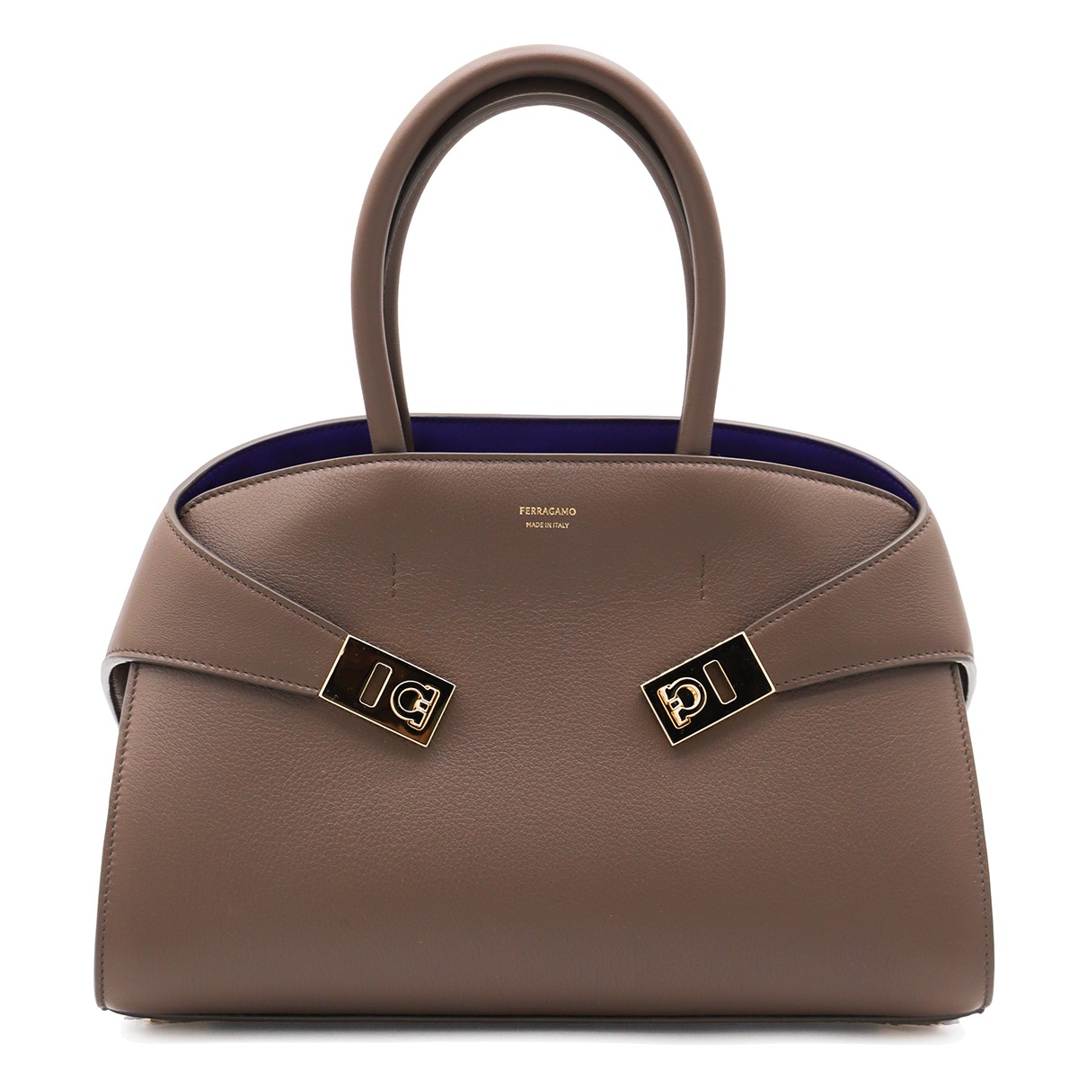 BROWN LEATHER HUG TOP HANDLE BAG