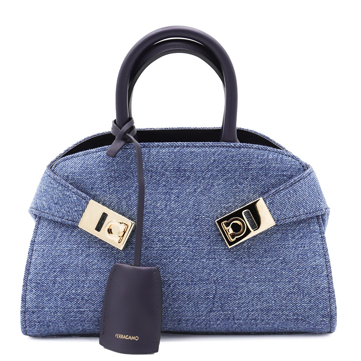 DENIM LEATHER HUG MINI TOP HANDLE BAG
