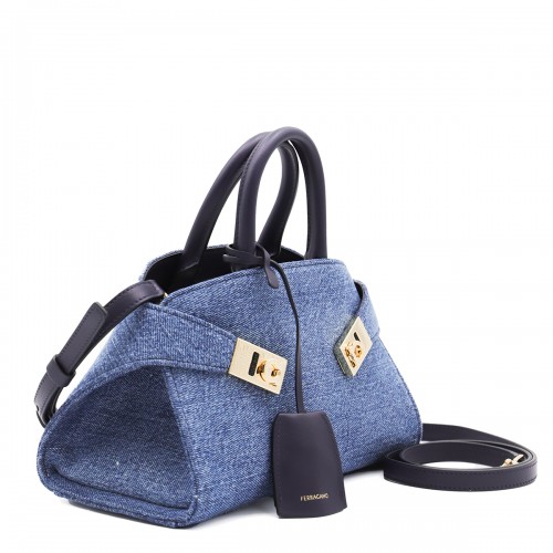 DENIM LEATHER HUG MINI TOP HANDLE BAG