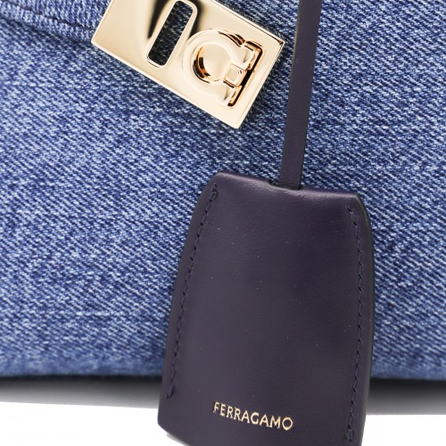 DENIM LEATHER HUG MINI TOP HANDLE BAG