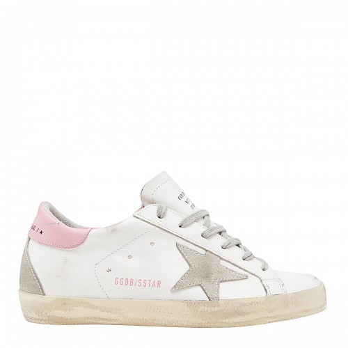 WHITE AND PINK LEATHER SUPER-STAR SNEAKERS