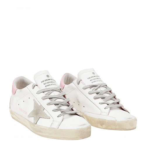 WHITE AND PINK LEATHER SUPER-STAR SNEAKERS