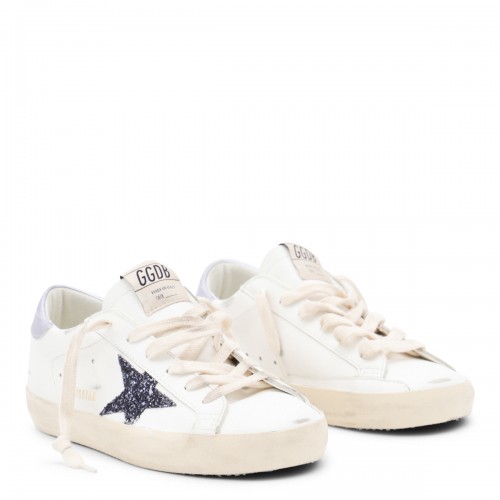 WHITE BLACK AND LILAC LEATHER SUPER STAR SNEAKERS