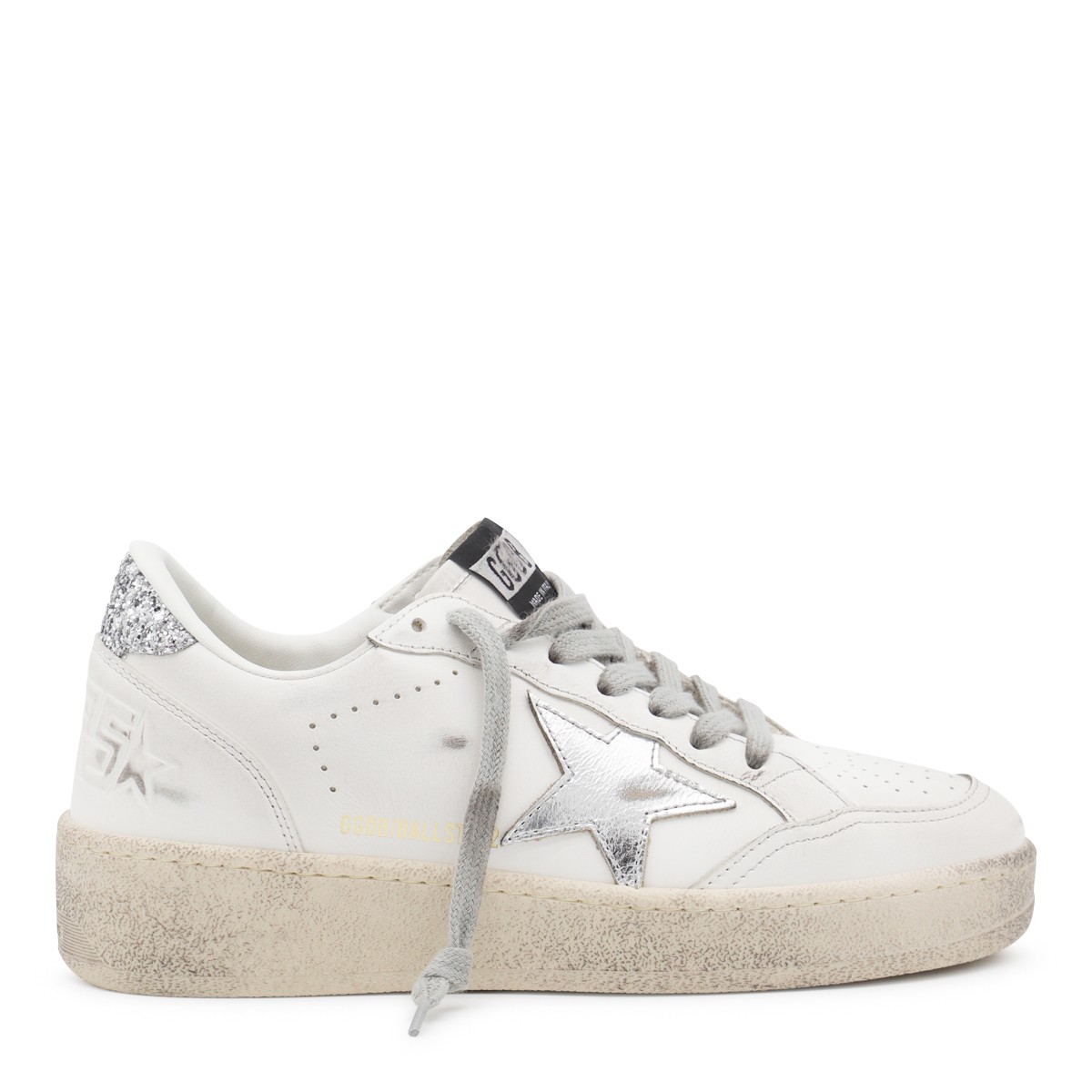 WHITE AND SILVER LEATHER BALLSTAR 2 SNEAKERS